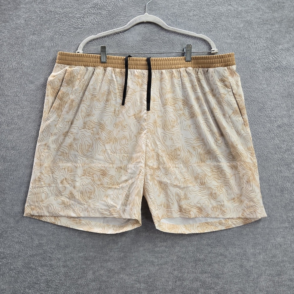 FLX Men Shorts 2XL Beige Topography Dye Accelerate Athleisure 7" Inseam‎ NWT